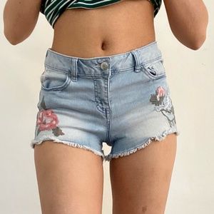 Blue Spice Denim Shorts with Floral Embroidery